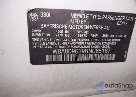 2017 BMW 330I xDrive z USA, uszkodzony, nr VIN WBA8D9G39HNU65187